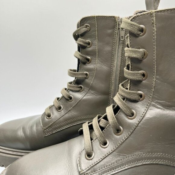 ZARA FAUX LEATHER LACE-UP FLAT ANKLE COMBAT BOOTS IN MUTED OLIVE GREEN - 39 (9) - Picture 8 of 11